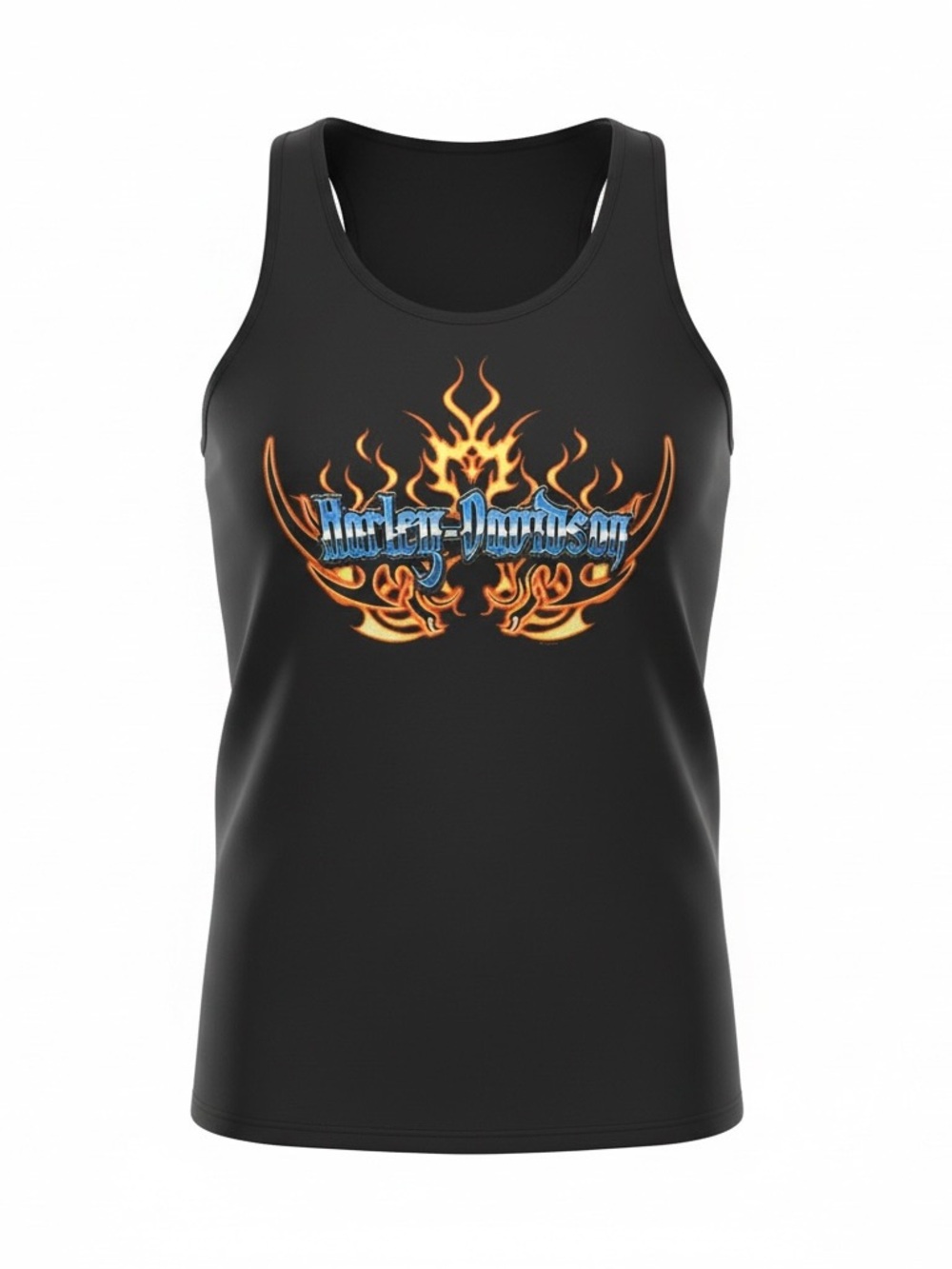 Harley-Davidson Black Tank with Orange Flame and Blue Logo
